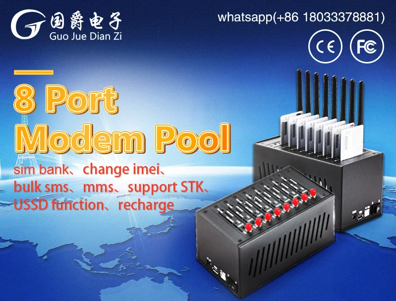 

FIMT 8 Ports gsm modem pool and Recharge q2303 GSM gateway send bulk sms mms