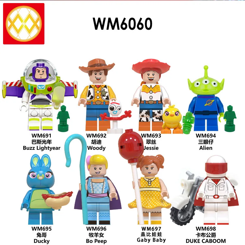 

20PCS/Lot Forky blocks toy story movie Woody Gaby baby Bo peep Duke Caboom bricks stacking blocks actions kids toys gift stitch