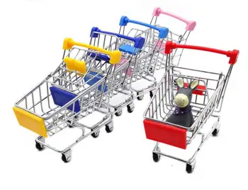 

120 pcs/lot Hot Fashion Mini Supermarket Hand Trolleys Mini Shopping Cart Desktop Decoration Storage Phone Holder Baby ToySN1451