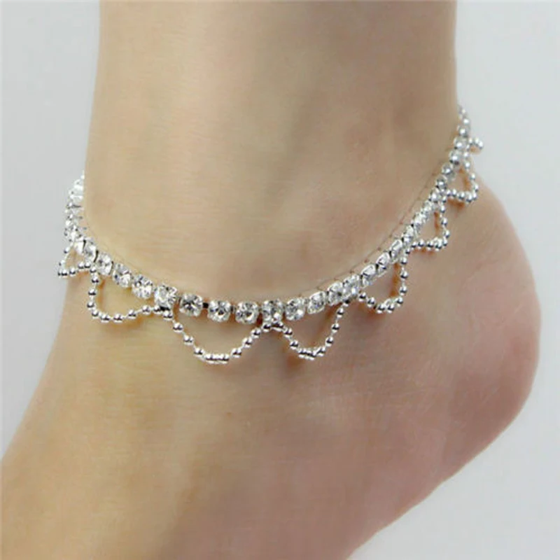 Buy Women Anklets Silver Diamante Simulated Pearls