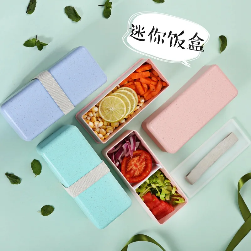 

Mini Size Double-Layer PP Lunch Box Ins Fashion Bento Box Leak Proof Environmental friendly Removable Partition Elastic Strap