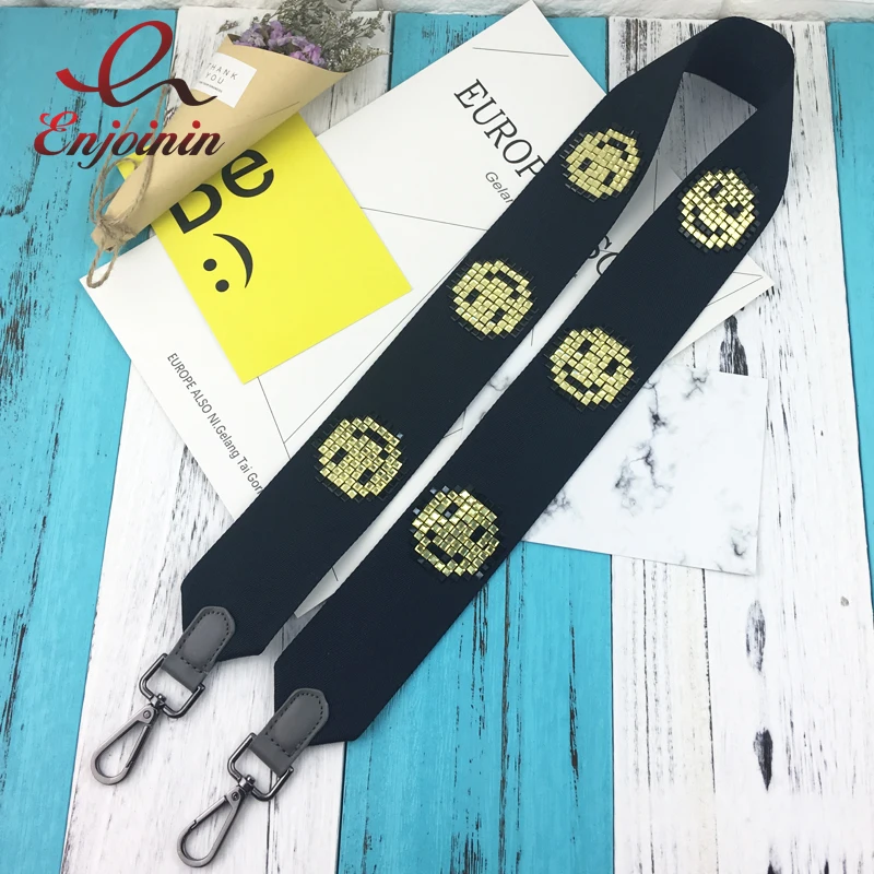 

New arrival fashion canvas diamond cartoon smiling face ladies handbag shoulder strap accessories belt bag parts 3 colo