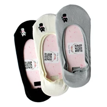 Womens Sock Slippers Embroidery Kitten Solid Color Hidden Flat Boat Line Cotton Female Socks Non slip