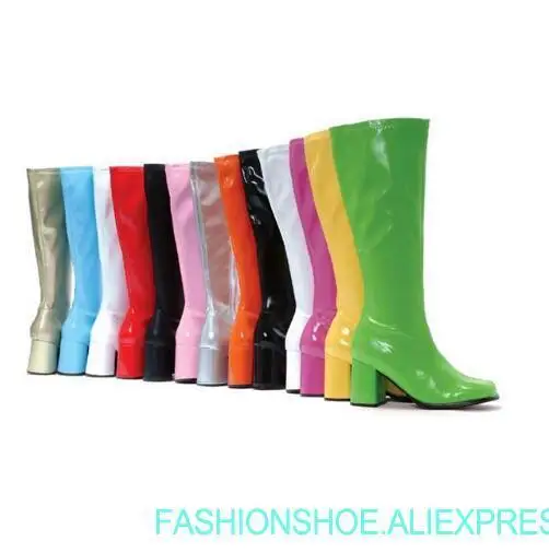 

Celebrity Love Candy Color Red Pink Green Blue Purple Long Boots Square heel Woman Personalized motorcycle boots real photo US10
