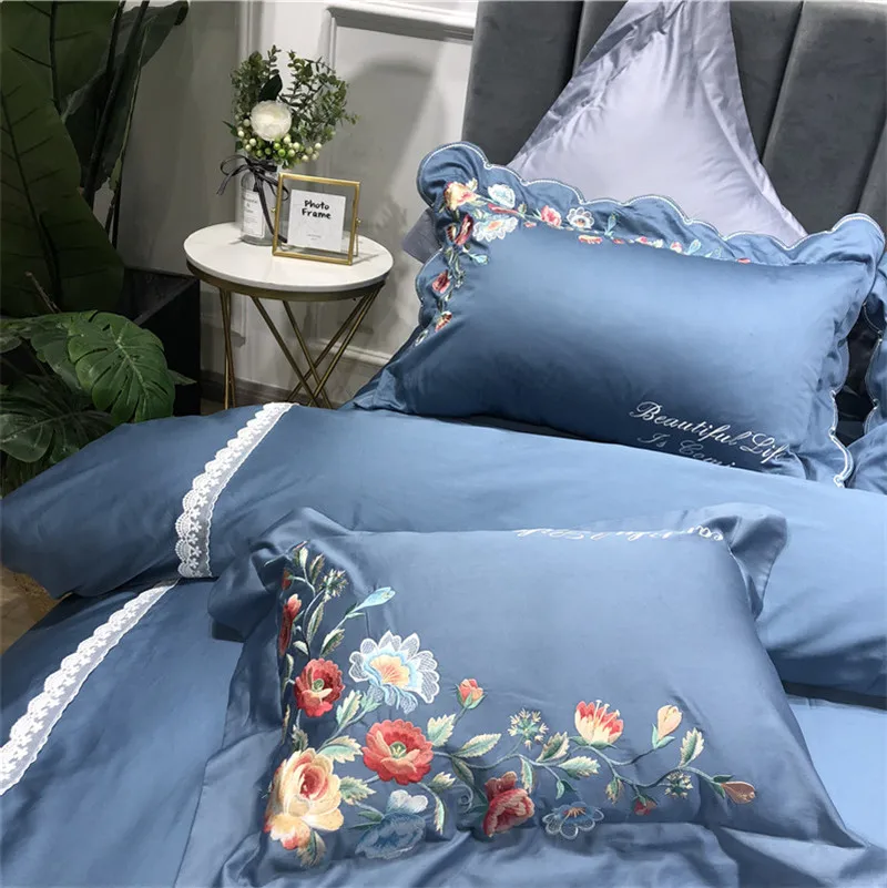 Little Daisy embroidery Bedding Sets girls Beddingset egyptian cotton Bed Linen Duvet Cover Bed Sheet Pillowcase/bed Sets 4/7pcs