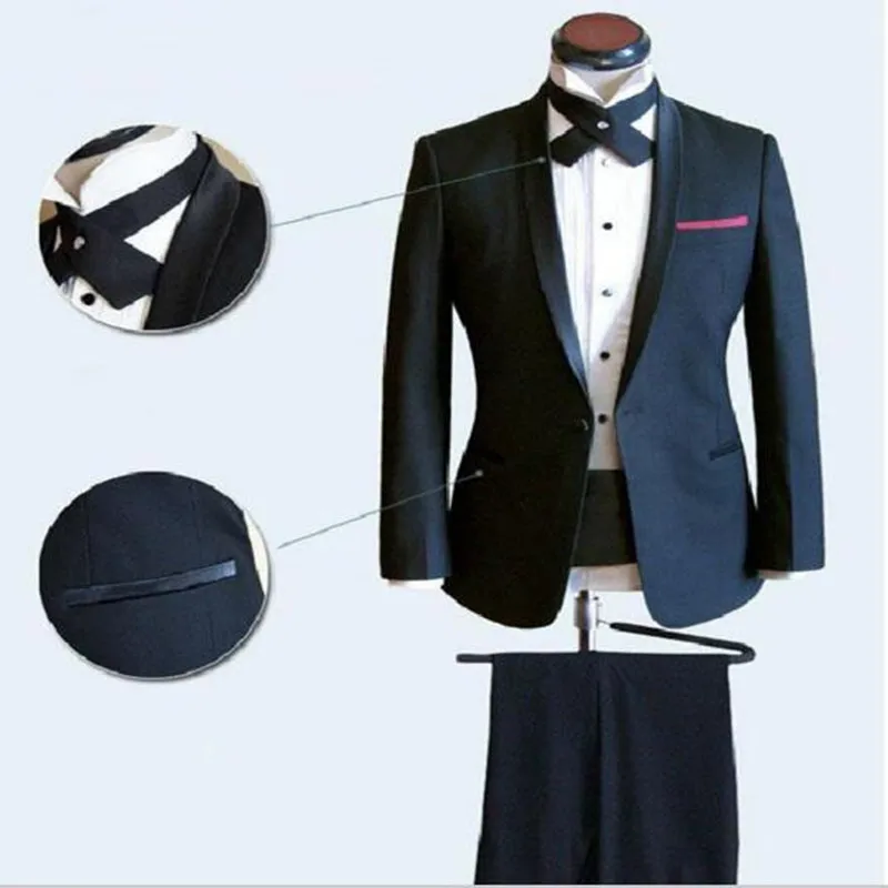 

Индивидуальный пошив, темно-синие мужские свадебные костюмы для мужчин, узкий отворот шалью, индивидуальный костюм для спецназа, облегающие смокинги для мужчин