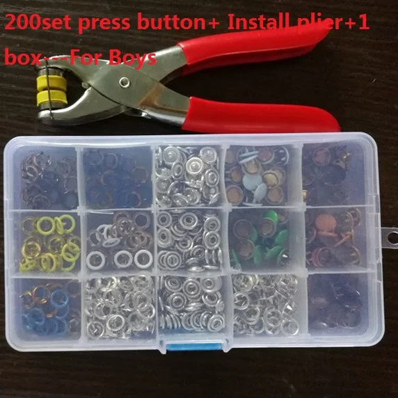 100 набор 200 Набор 9,5 мм Разноцветные зубчатые кнопки комбинированная застежка и один плоскогубцы для зубчатых защелок - Цвет: 200set mix for boy