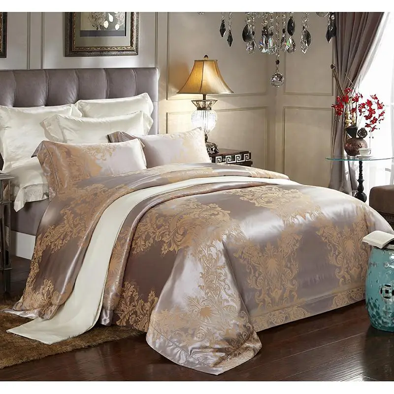 Cotton and Mulberry Silk Luxury Bedding Sets King size 4Pcs Premium Duvet Cover Set Bed Sheet Pillow shams Ultra Soft Durable - Color: Color 3