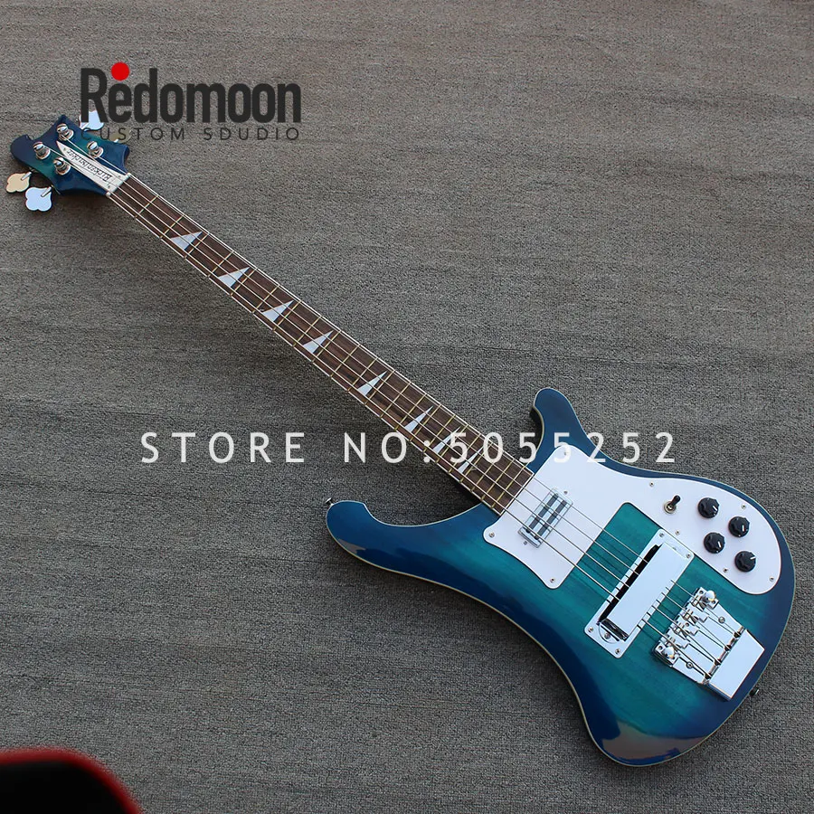 Фабрика на заказ 4 струны рикенбэк бас с синим цветом палисандр гриф электрическая бас гитара музыкальный инструмент магазин