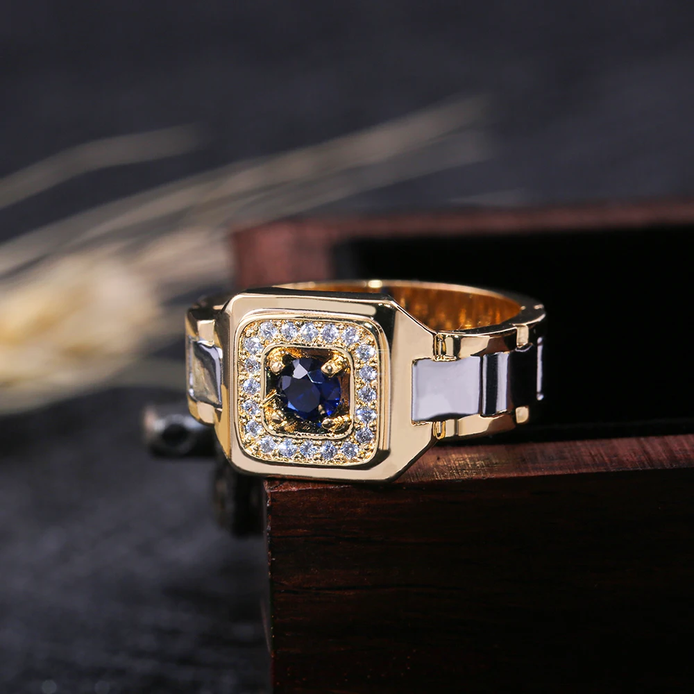 Huitan вечерние мужские кольца, креативные часы в форме двух тонов, дизайнерские кольца для мужчин, обручальное кольцо с размером 6-14, мужские ювелирные изделия