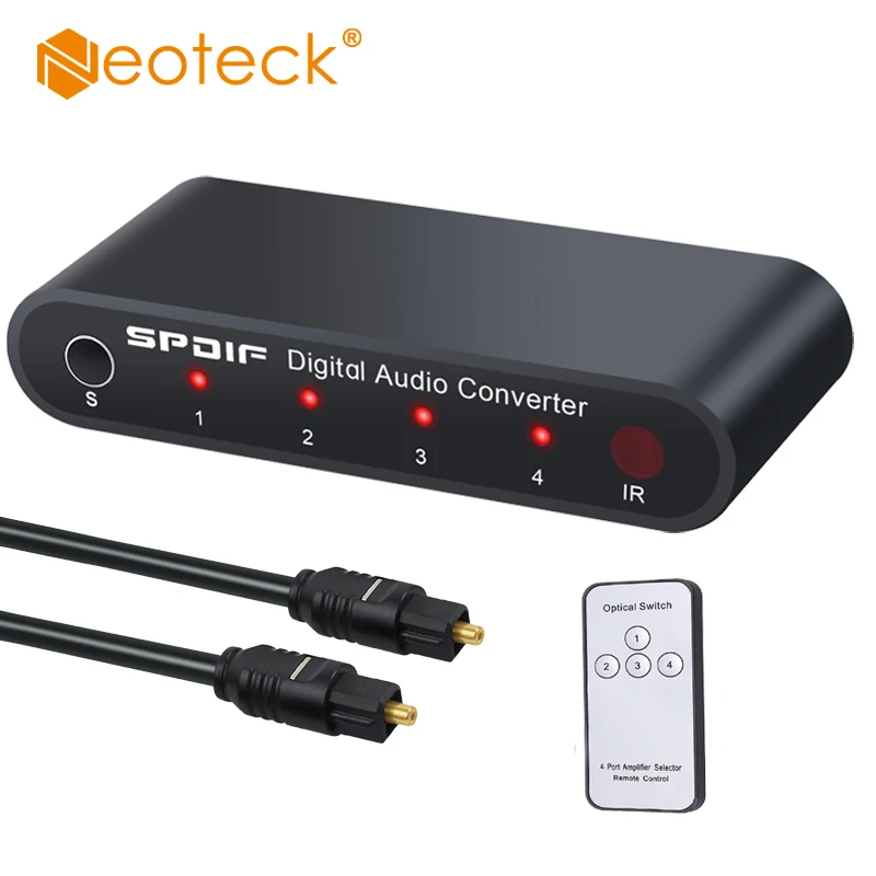 Neoteck Digital Optical Audio Switcher 4x1 SPDIF Toslink Switch Box ...