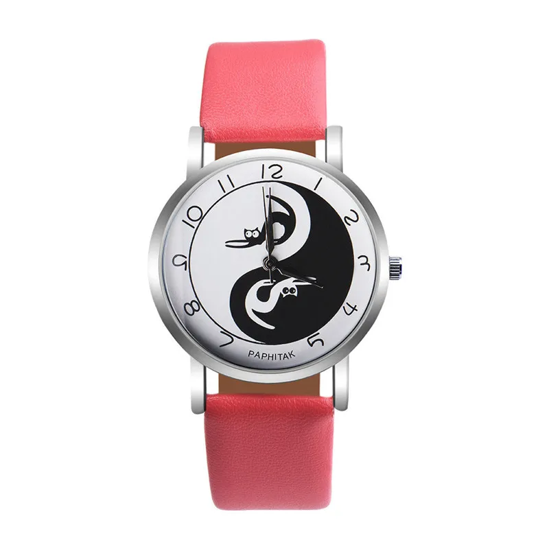 

New 2018 Yin-Yang Cute Cat Women Watches Simple Fashion Round Female Popular Female Quartz Wristwatch reloj mujer Saati #D