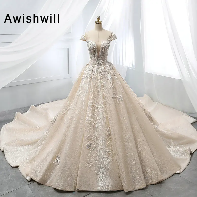 

New Arrival 2019 Princess Wedding Dress Sequin Beaded Appliques Ball Gown Bridal Dress Luxury Wedding Gown Robe de Mariage