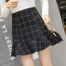 Осенняя Женская юбка рыбий хвост, эластичная клетчатая Сексуальная Женская Осенняя юбка, Зимняя Сексуальная Женская мини-юбка