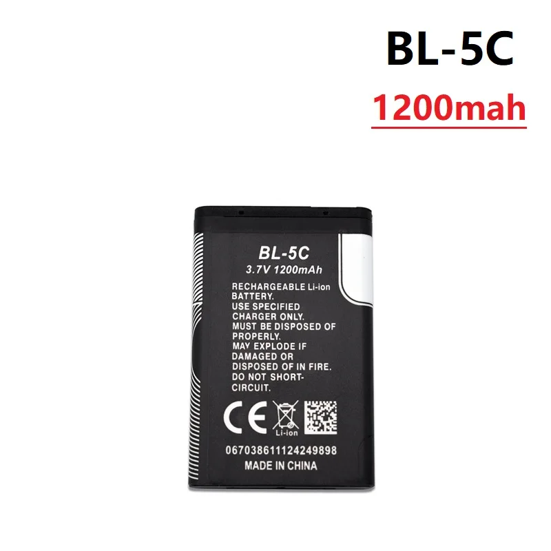 

3.7V 1200mAh Battery BL-5C BL5C BL 5C Rechargeable Batteries For Nokia 2112 2118 2255 2270 2280 2300 2600 2610 3125 3230