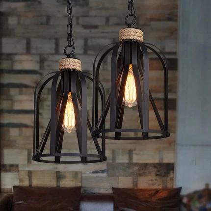 

Retro indoor lighting Vintage pendant light LED lights iron cage lampshade light fixture Metal Hanging Lamps For Coffee Shop Bar