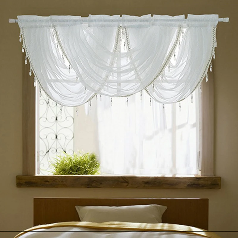 White Short Curtains Valance Design Window Sheer Tulle Kitchen Curtains For Living Room Bedroom Beads Decor Door Drapery Qt52y Curtains Aliexpress
