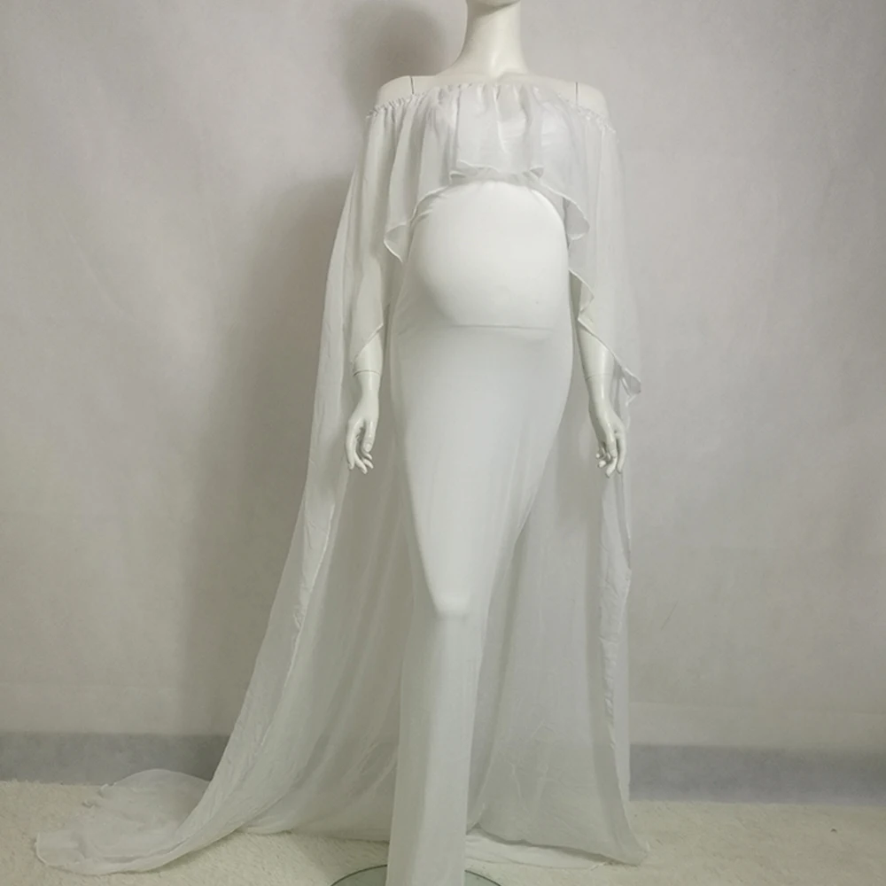 D& J/ белый шифоновый комплект, длинное платье-плащ с оборками для беременных, фотография, реквизит плащ белое платье-макси, плащ для беременных