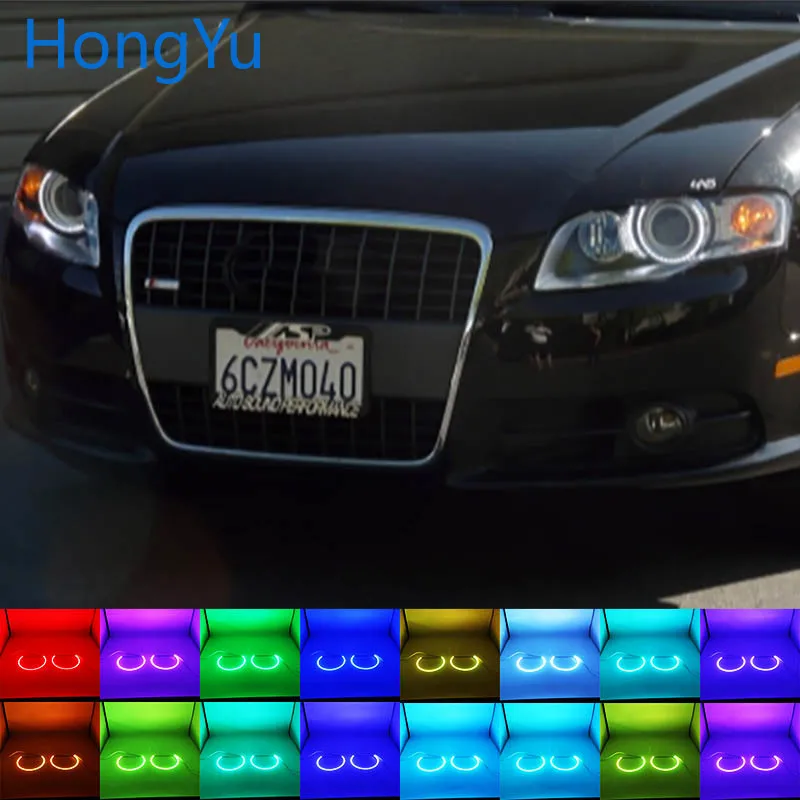 Новейшие разноцветные светодиодные фары RGB Angel Eyes Halo Ring Eye DRL RF с дистанционным