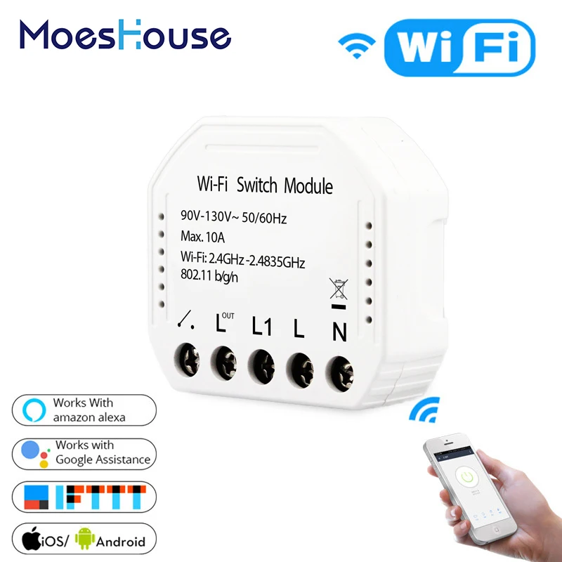 

90V-130V Wifi Smart Light Switch Diy Breaker Module Smart Life/Tuya APP Remote Control,Works with Alexa Echo Google Home 2 Way