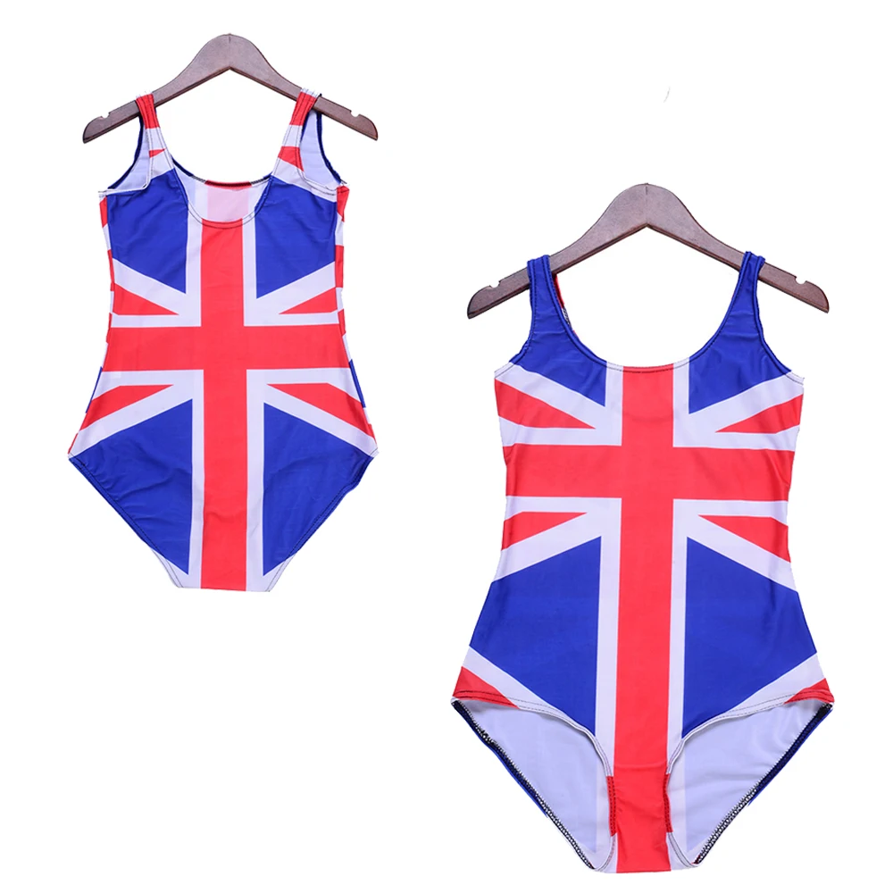 UK Union Flag Bodycon Bathing Suit One Piece Female Slim Swimming Wear Union Jack Stripe Sports