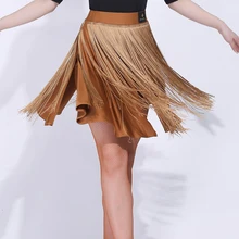 Новая юбка для латинских танцев для женщин/женщин, коричневая юбка большого размера, танцевальные костюмы для Танго Фламенко, черная танцевальная юбка VDB172