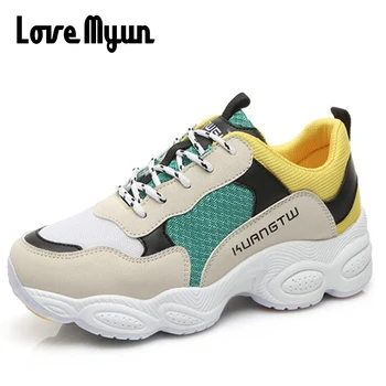

Brand Women's Fashion Casual Thick Soled SHOES Female Mesh Sneakers Shoes Lady Lace Up Platform Shoes big size CL-11