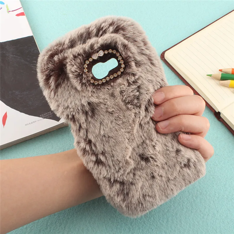 

Lovely Rabbit Warm fur hair Phone Case For Samsung Galaxy J3 J5 J7 J1 J2 2016 2017 2015 Diamond Plush cute Soft TPU Back Covers