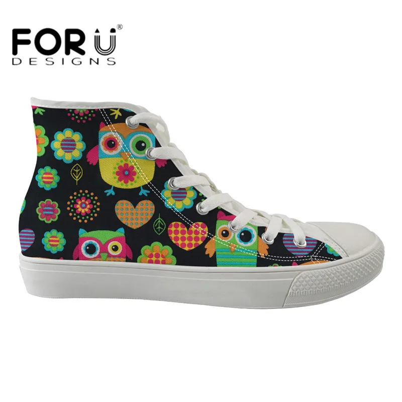 

FORUDESIGNS Cartoon Owl Print High Top Shoes for Women Casual Breathable Vulcanize Shoes Students Girls Canavs Sneakers Zapatos