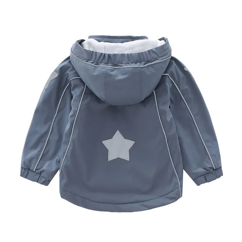 LILIGIRL/Детская куртка с косой молнией; куртки для девочек с флисовой подкладкой; пальто с капюшоном для мальчиков со звездами; осенний плащ; детская ветровка
