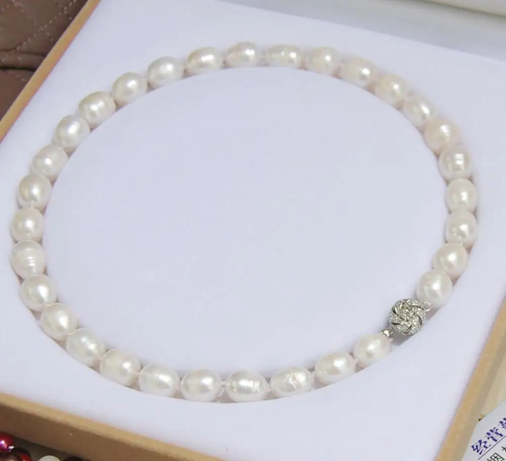 Genuine 11-13MM Natural Rice White akoya cultured pearl necklace 18