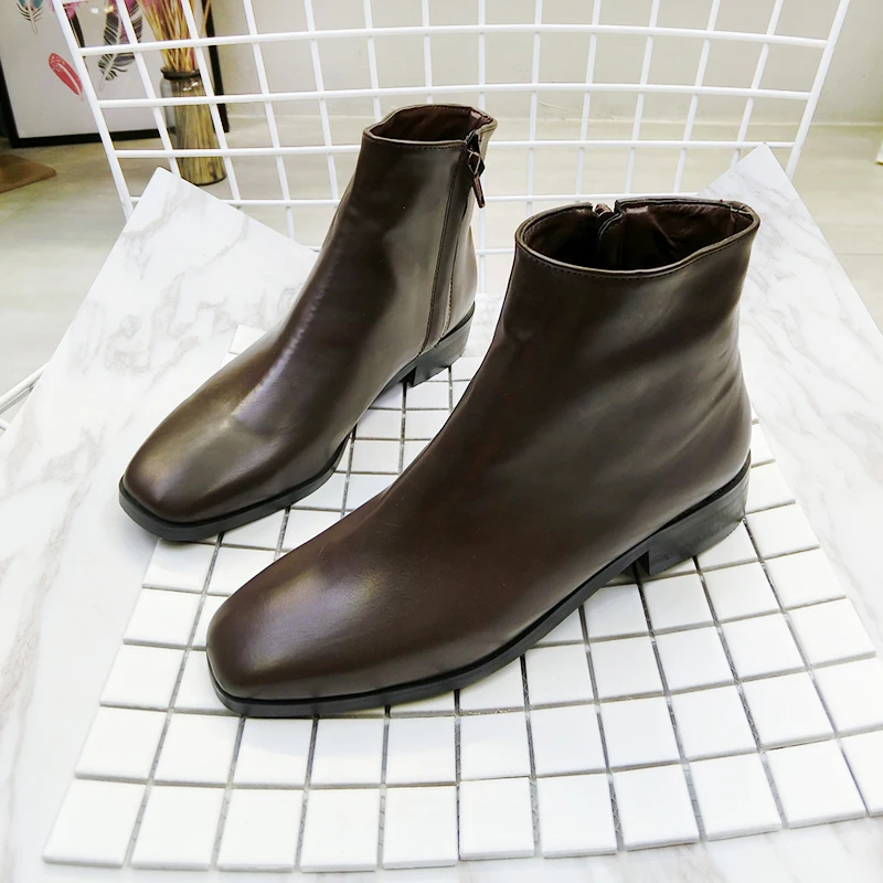 

Women's Chelsea Boot Fashion Square Toe Shoes Leather Ankle Boots For Woman 2019 Spring Autumn Ladies Boot Women Ankle Boots