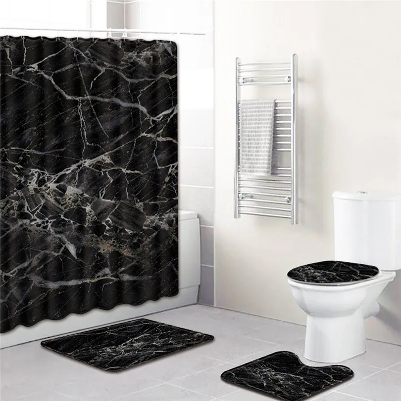  4PCS  Shower Curtains Non Slip Toilet Polyester Cover Mat Set Bathroom Shower Curtain home Decor Bathroom Products #3m15 (9)