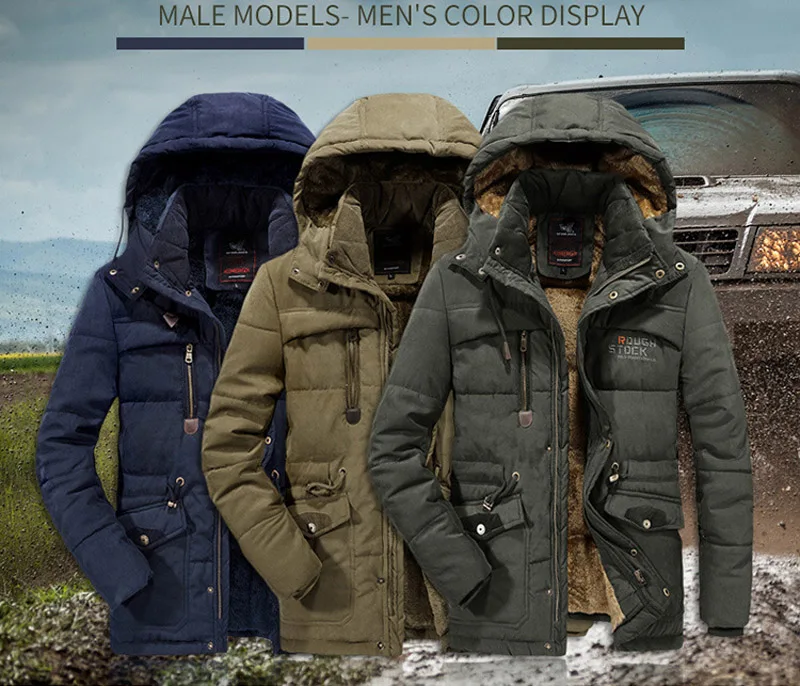 Мужская зимняя куртка размера плюс, Толстая теплая парка, флис, мех, с капюшоном, военная куртка, шерстяная подкладка, пальто, мужская верхняя одежда, ветровка