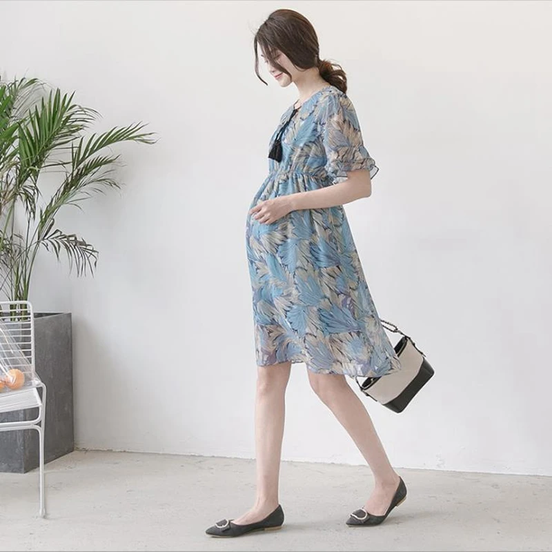 Summer dress for pregnant women ruffled sleeve chiffon loose pregnant dress Vestido de embarazada elegant maternity dresses 2018