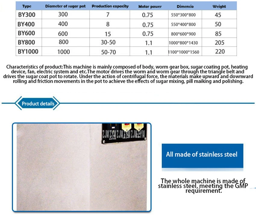 BY-400-Сахарное покрытие машины, 220 В из нержавеющей стали Материал pill машина, 8 кг/ч 0.75KW Мощность таблетки для нанесения покрытий машина