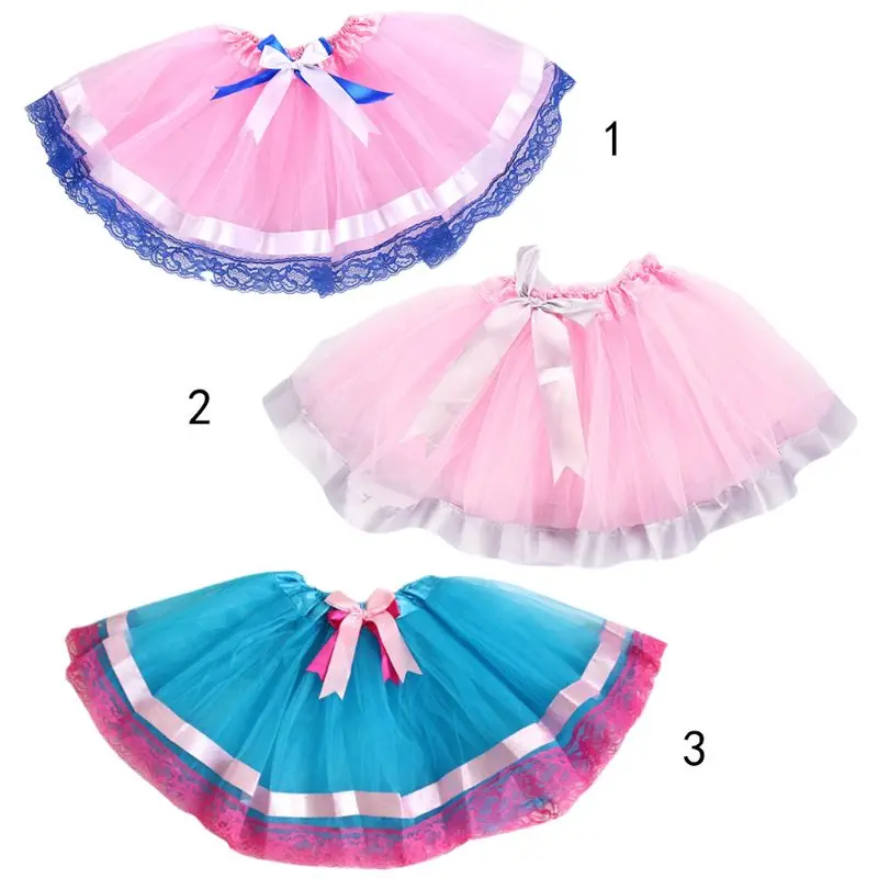

Girls Ballet Dance Mini Tutu Petticoat Double Layer Satin Bowknot Floral Lace Trim Tulle Candy Colored Skirt Pettiskirt 3 Colors