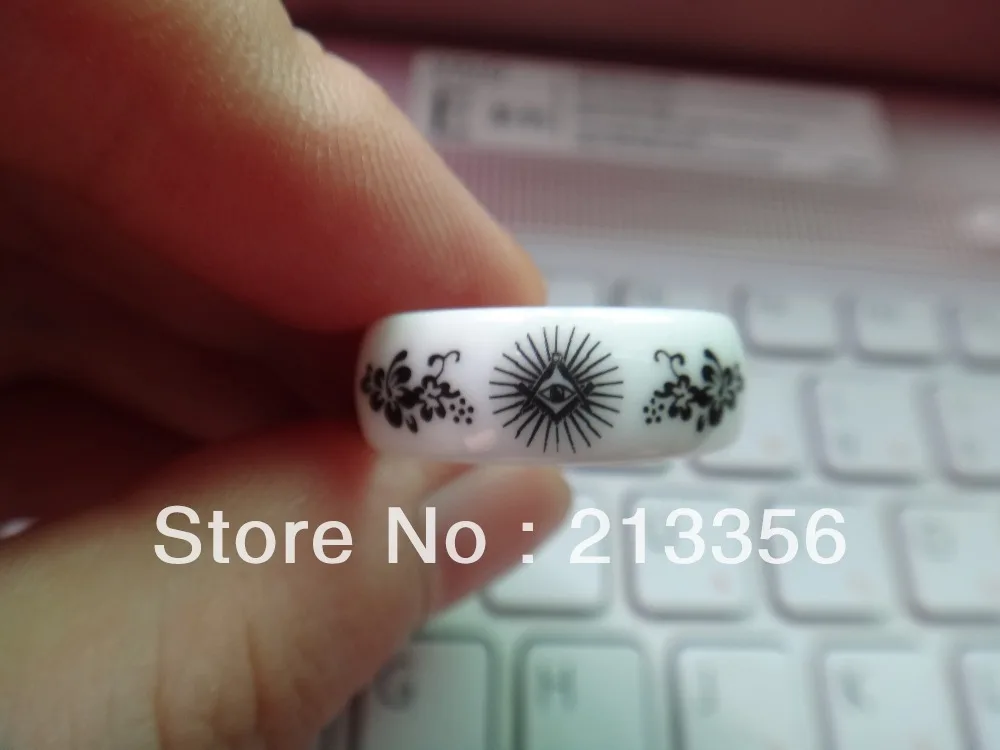 

FREE SHIPPING USA HOT SELLING NEW 8MM DOME WHITE CERAMIC MASONIC MASTER RING WITH FREEMASON & FLOWERS NICE WEEDING BAND RING