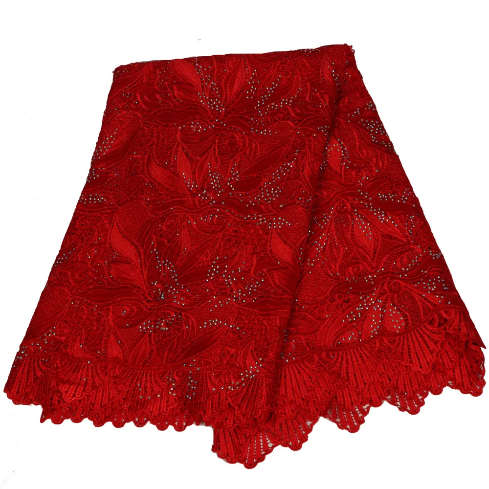 

2018 Products Latest African Cord Lace Fabrics High Quality Embroidered Guipure Wine Lace with stones For Women C23-2