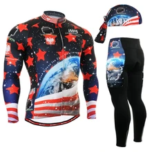 2017 the latest team usa cycling jersey sets red star pattern clothes long ocean clothing suits bicycle wear apparel hot selling