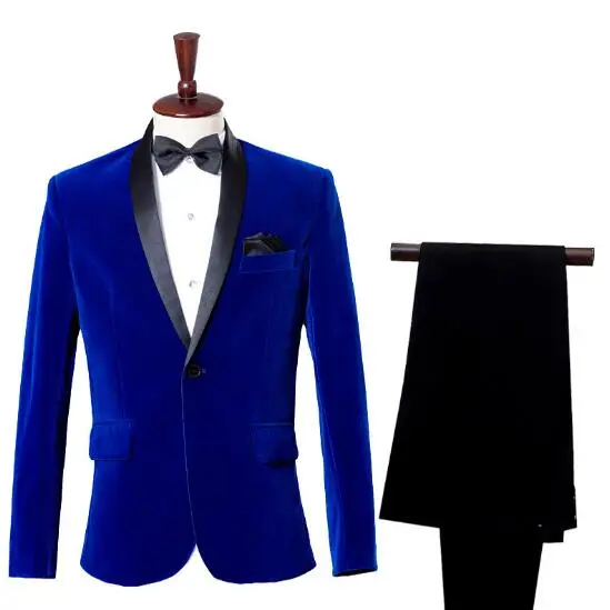 

Loldeal Mens Jackets+Pants Autumn Winter Classic Shawl Collar Royal Blue Wedding Dress Suit Blazer for Men Masculino Slim Fit