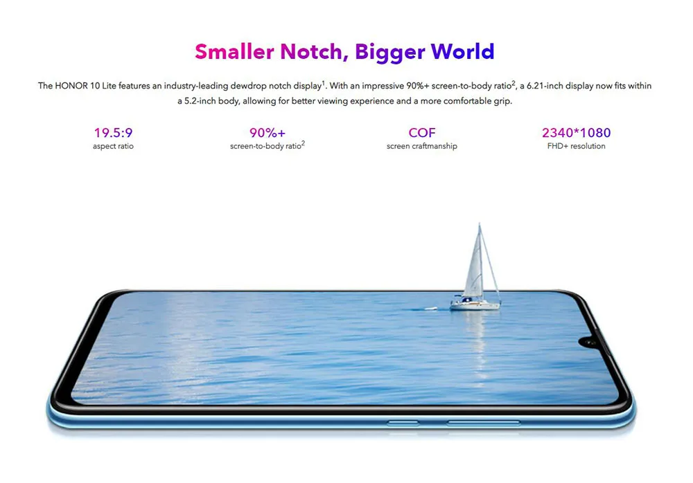 Мобильный телефон Honor 10 lite с глобальной версией, 4G LTE, четыре ядра, 6,21 дюймов, 3 Гб ОЗУ, 32 ГБ, 64 Гб ПЗУ, 24мп, 13мп, 2МП, Android 9, смартфон