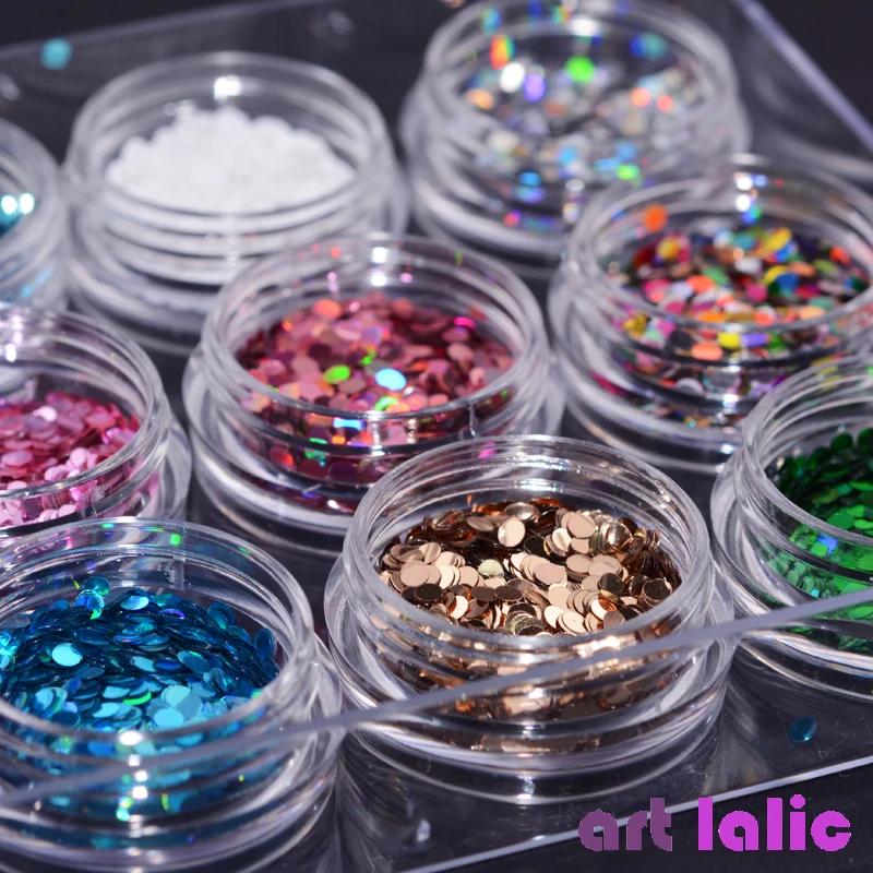 

12 Box/Set Round Nail Glitter 3D Ultrathin Sequins Flakes Sparkly DIY Tips Dazzling Paillette Nail Art Decorations