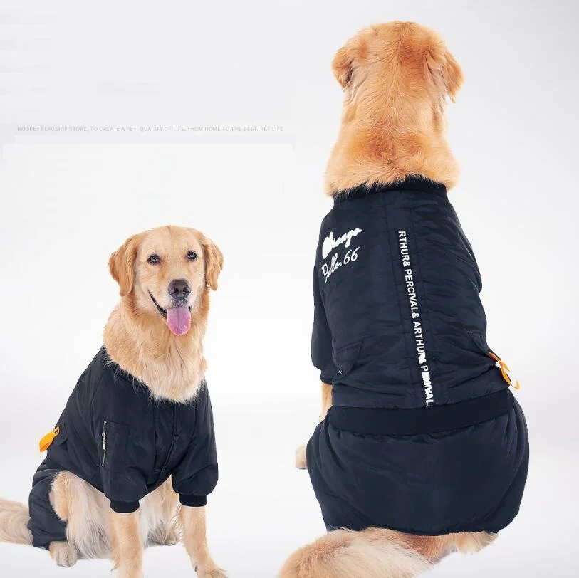 Зимний комбинезон для больших собак Одежда labs Одежда для больших собак пальто Водонепроницаемый Лыжный жилет куртка для домашнего питомца 3XL-7XL - Цвет: Черный