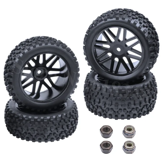 Best Price 4Pcs Rubber RC Tires & Plastic Wheel Rims For 1/10 Buggy Hex Hub 12mm Electric Nitro Off Road  Front Rear Tyres 2wd 4wd