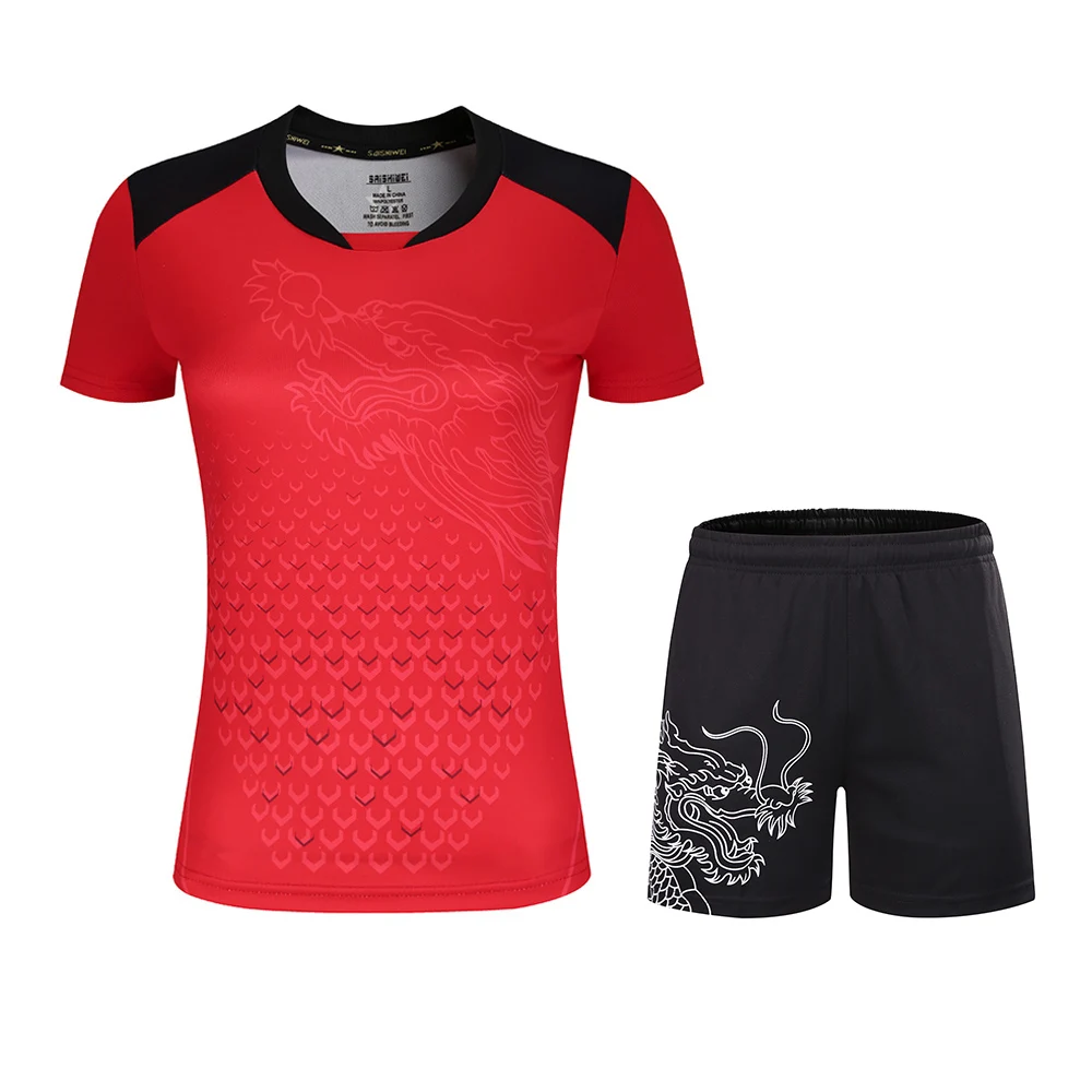 Новые китайские наборы для настольного тенниса с драконом для мужчин и женщин, спортивный костюм для пинг-понга, китайская одежда для настольного тенниса, Майки для настольного тенниса - Цвет: Woman 1 set