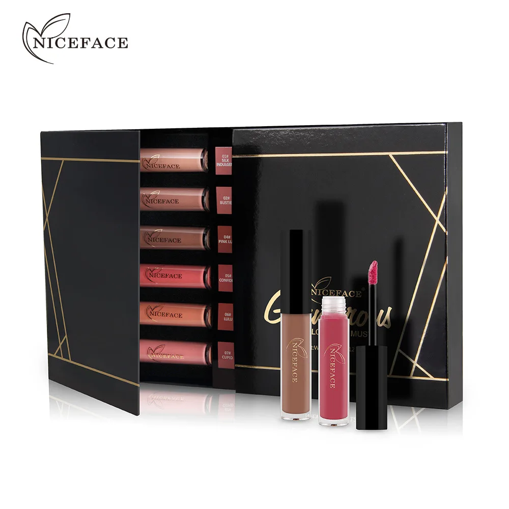 

Nice Face Brand 12pcs/set 12 Colors Nude Pigment Good Cover Mate Lipgloss Liquid Lipstick Ultra Matte Lip Tint Lips Makeup Set
