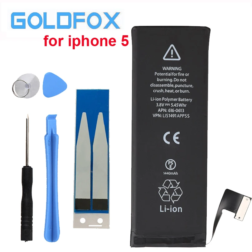 Aaa جودة القدرة الحقيقية 1440 مللي أمبير بطارية الهاتف المحمول البطارية ل iphone 5 5 جرام مع أدوات إصلاح كيت و البطارية ملصق
