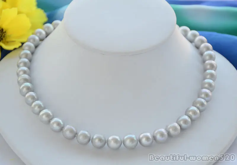 

Z6327 11mm ROUND GRAY Freshwater cultured PEARL NECKLACE 18inch