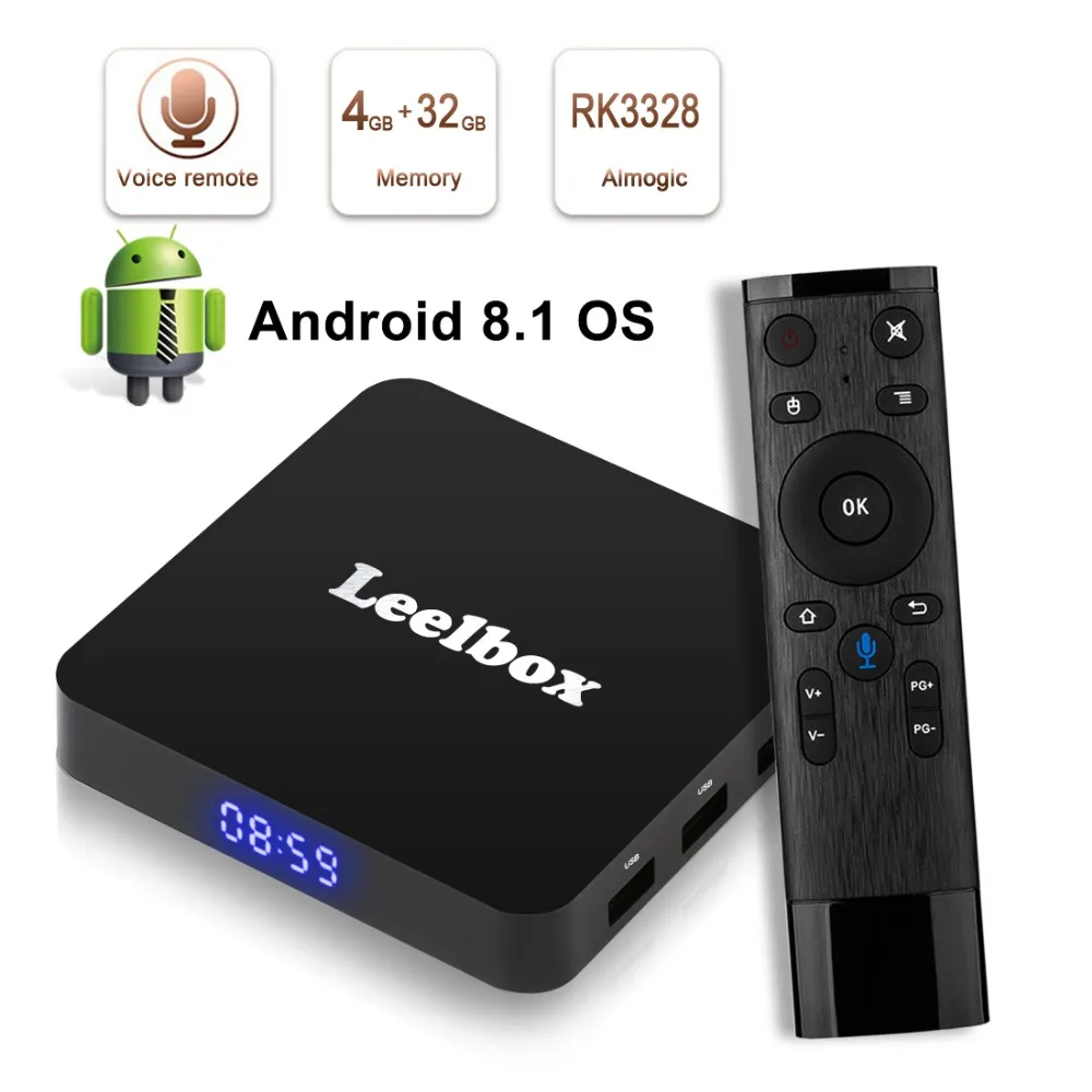 Leelbox Q4 ТВ приставка Android 8 1 с поддержкой голосовой Управление RK3328 Четырехъядерный